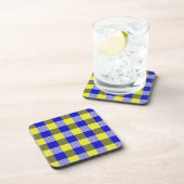 Blue Yellow Gingham Karo Design Getränkeuntersetzer (Rechte Seite)