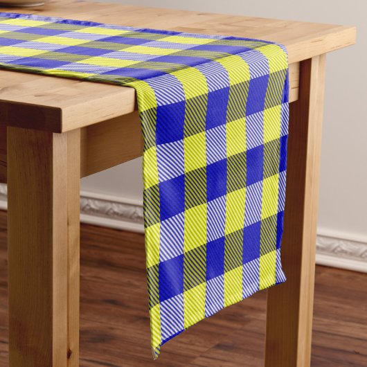 Blue Yellow Gingham Karo Design Kurzer Tischläufer