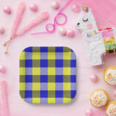 Blue Yellow Gingham Karo Design Pappteller (Party)