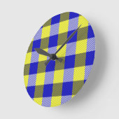 Blue Yellow Gingham Karo Design Runde Wanduhr (Winkel)