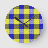 Blue Yellow Gingham Karo Design Runde Wanduhr (Vorderseite)