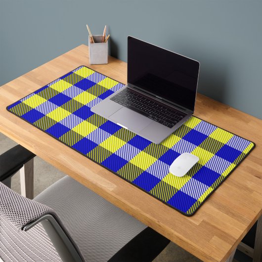 Blue Yellow Gingham Karo Design Schreibtischunterlage