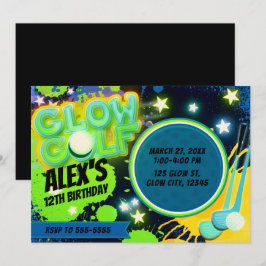 Blue Yellow Glow Golf Gaming Geburtstagsparty Einladung
