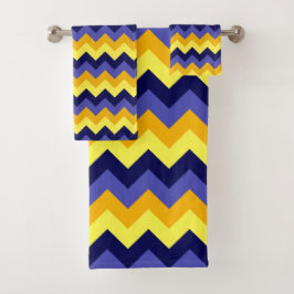 Blue Yellow Gold Chevrons Badetuch Set