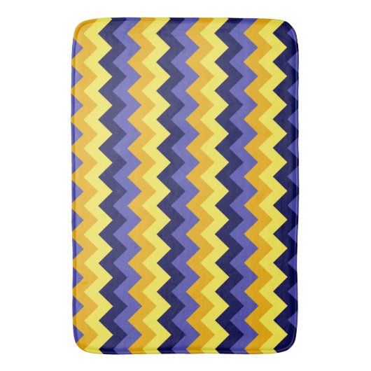 Blue Yellow Gold Chevrons Large Bath Mat Badematte (Vorderseite Vertikal)