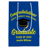 Blue Yellow Graduate Custom 2024 Graduation Party Mittlere Geschenktüte (Rückseite)