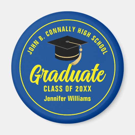 Blue Yellow Graduate Custom 2025 Abschluss Magnet (Vorne)