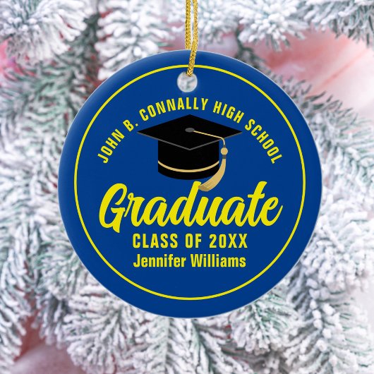 Blue Yellow Graduate Custom Abschluss Weihnachten Keramik Ornament