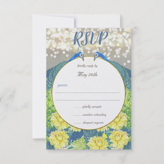 Blue Yellow Gray Peacock Wedding UAWG RSVP Karte (Vorderseite)