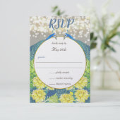 Blue Yellow Gray Peacock Wedding UAWG RSVP Karte (Stehend Vorderseite)