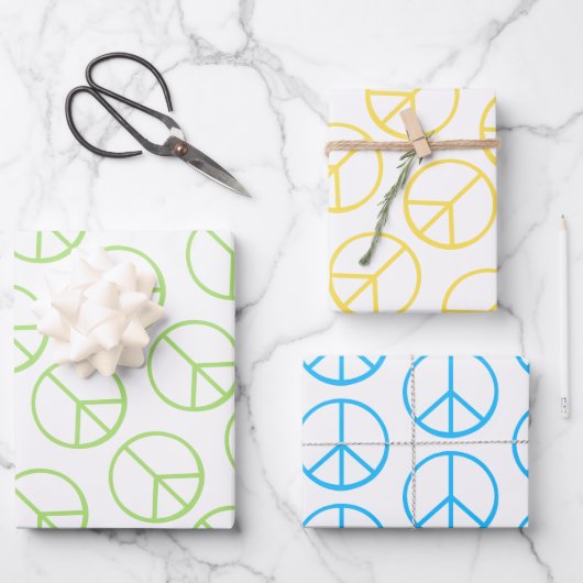 Blue Yellow Green Peace Sign Gift Wrap Combo Geschenkpapier Set (Vorderseite)