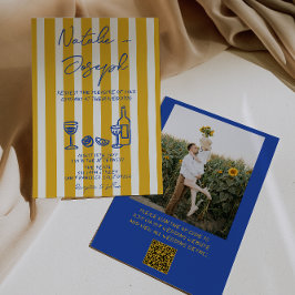 Blue Yellow Hand Written Photo QR Code Wedding Einladung