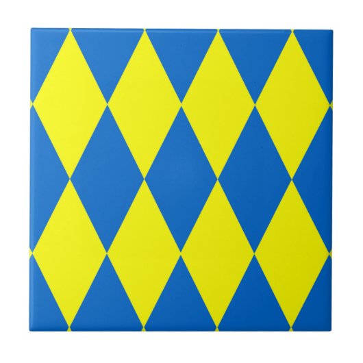 Blue Yellow Harlequin Checkered Design  Fliese (Vorderseite)