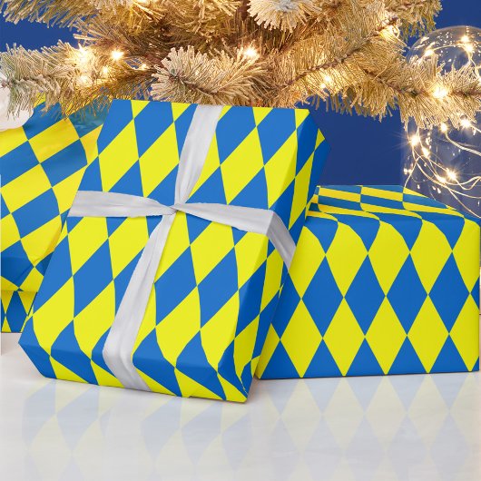 Blue Yellow Harlequin Checkered Design Geschenkpapier