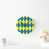 Blue Yellow Harlequin Checkered Design Runde Wanduhr (Zuhause)