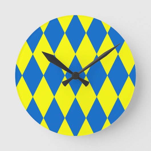 Blue Yellow Harlequin Checkered Design Runde Wanduhr (Vorderseite)