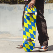 Blue Yellow Harlequin Checkered Design Skateboard
