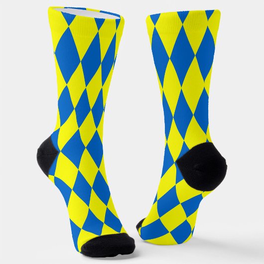 Blue Yellow Harlequin Checkered Design Socken