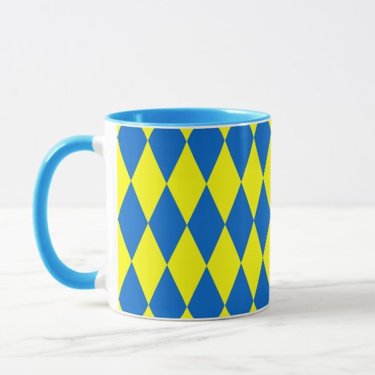 Blue Yellow Harlequin Checkered Design  Tasse (Links)