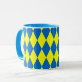 Blue Yellow Harlequin Checkered Design Tasse (Vorderseite Links)