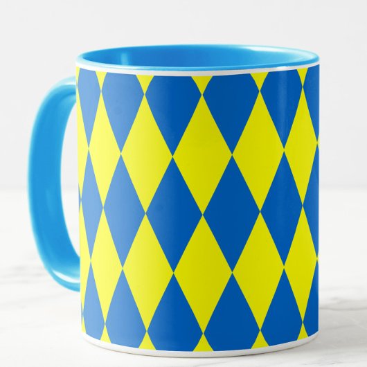 Blue Yellow Harlequin Checkered Design Tasse