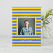 Blue Yellow High School Grad Announcement Card Ankündigung (Stehend Vorderseite)