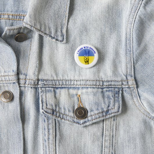 BLUE & YELLOW I STAND MIT UKRAINE PEACE SIGN BUTTON (Beispiel)