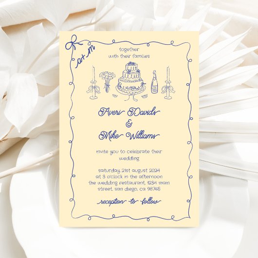 Blue Yellow la dolce vita Handwriting Wedding Einladung