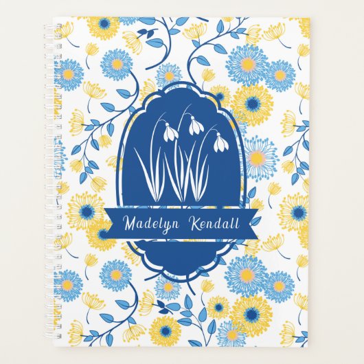 Blue & Yellow Laurentian Floral Custom Name Planer (Vorderseite)