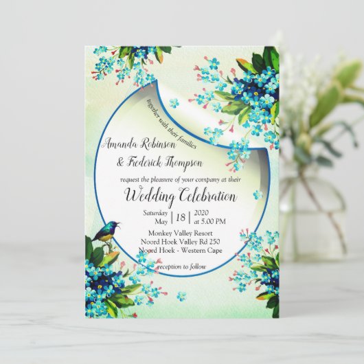 Blue-Yellow Lavender Wedding Ankündigung (Stehend Vorderseite)