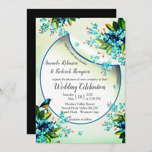 Blue-Yellow Lavender Wedding Ankündigung (Vorne/Hinten)