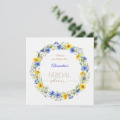 Blue Yellow Lavender Wildflower Wreath Dankeskarte (Stehend Vorderseite)