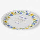 Blue Yellow Lavender Wildflower Wreath Pappteller (Schrägansicht)