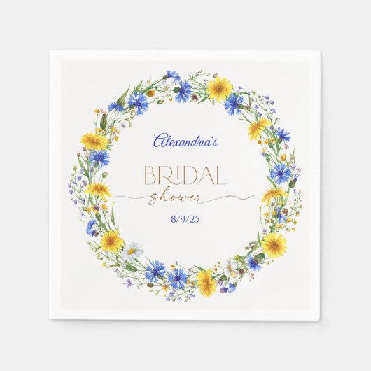 Blue Yellow Lavender Wildflower Wreath Serviette (Vorderseite)