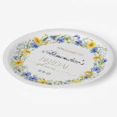 Blue Yellow Lavender Wildflower Wreath Welcome Pappteller (Schrägansicht)