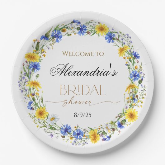 Blue Yellow Lavender Wildflower Wreath Welcome Pappteller (Vorderseite)