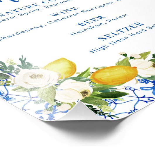 Blue Yellow Lemon Brautparty Bar Menü Signierung Fotodruck (Ecke)