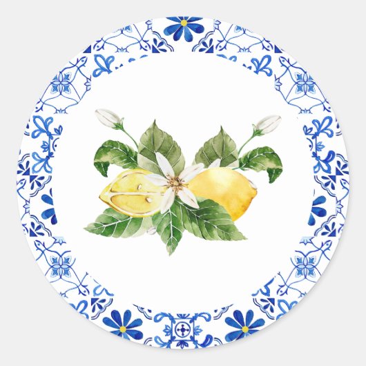 Blue Yellow Lemon Brautparty Umschlag Aufkleber (Vorderseite)