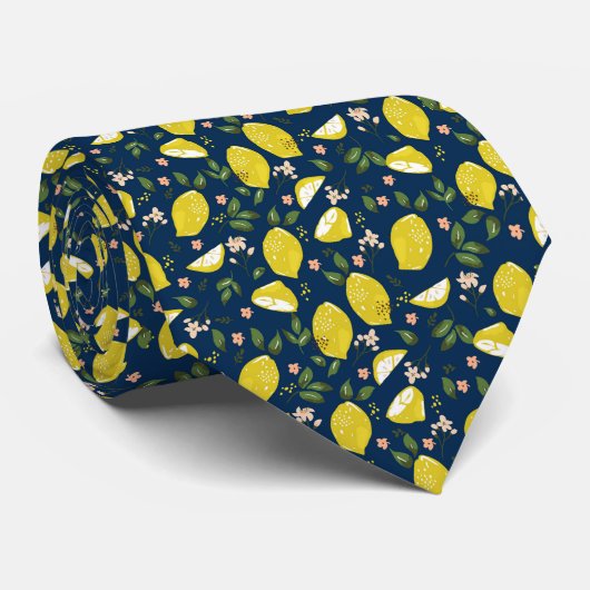 Blue yellow lemon fruit bright summer krawatte (Gerollt)