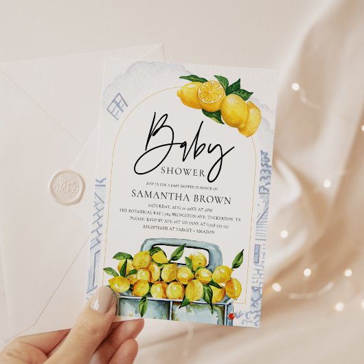 Blue & Yellow Lemon Italienische Babydusche Einladung