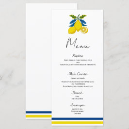 Blue Yellow Lemon Mediterrane Hochzeitsmenü Menükarte