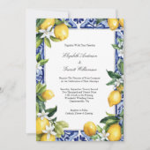 Blue Yellow Lemon Mediterranean Tile Wedding Einladung (Vorderseite)