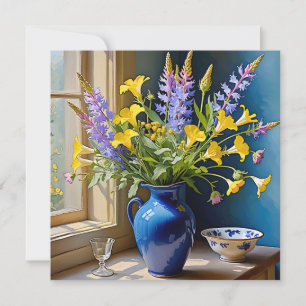 Blue Yellow Lila Bouquet Art Einladung