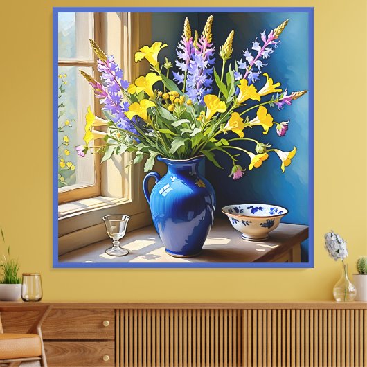 Blue Yellow Lila Bouquet Art Leinwanddruck (Insitu (Wohnzimmer))