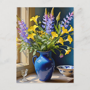 Blue Yellow Lila Bouquet Art Postkarte