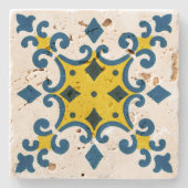Blue Yellow Lilie Azulejo Pattern Steinuntersetzer (Vorderseite)