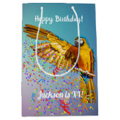 Blue & Yellow Macaw Throws Confetti Mittlere Geschenktüte (Vorderseite)