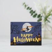 Blue Yellow Modern Happy Halloween Feiertagspostkarte (Stehend Vorderseite)