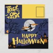 Blue Yellow Modern Happy Halloween Feiertagspostkarte (Vorne/Hinten)