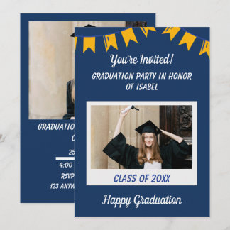 Blue Yellow Modern Photo Graduation Announcement  Einladung